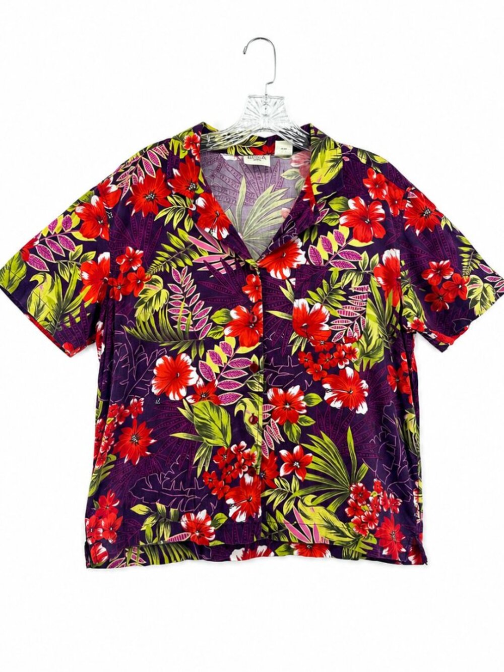 NWT Erika Dark Purple Plum Floral Hawaiian Shirt Size XL